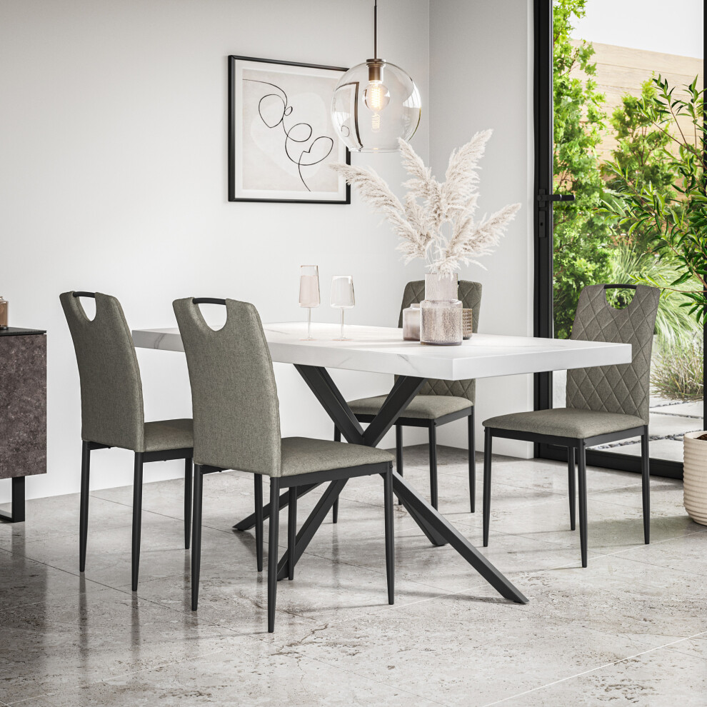 More4homes (Grey) Donni Dining Table And Chairs - Marble Effect Table W 4-6 Monza Linen Chair Grey