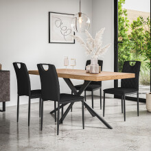 (Black) Donni Dining Table And Chairs - Oak Effect Table w 4-6 Monza Faux Leather Chair