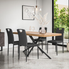 (Charcoal) Donni Dining Table And Chairs - Oak Effect Table w 4-6 Monza Linen Chair