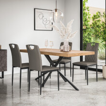 (Grey) Donni Dining Table And Chairs - Oak Effect Table w 4-6 Monza Faux Leather Chair