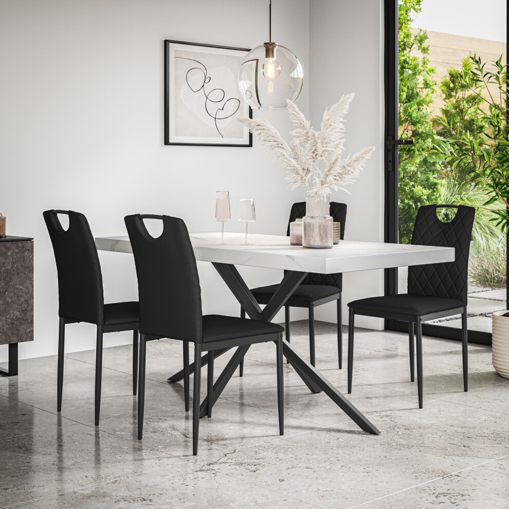 More4homes (Black) Donni Dining Table And Chairs - Marble Effect Table W 4-6 Monza Dining Chair Black