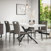(Grey) Donni Dining Table And Chairs - Marble Effect Table w 4-6 Monza Dining Chair