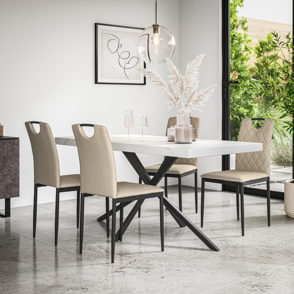 More4homes (Beige) Donni Dining Table And Chairs - Marble Effect Table W 4-6 Monza Dining Chair Cream