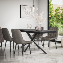 (Grey) Donni Dining Table And Chairs - Black Table Top w 4-6 Nova Faux Leather Chair