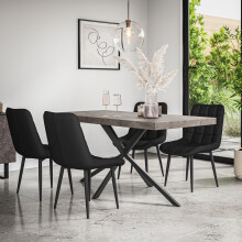 (Black) Donni Dining Table And Chairs- Concrete Effect Top w 4-6 Nova Faux Leather Chair