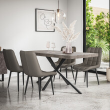 (Grey) Donni Dining Table And Chairs- Concrete Effect Top w 4-6 Nova Faux Leather Chair
