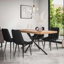(Black) Donni Dining Table And Chairs - Oak Effect Table w 4-6 Nova Faux Leather Chair