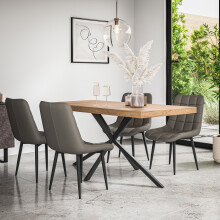 (Grey) Donni Dining Table And Chairs - Oak Effect Table w 4-6 Nova Faux Leather Chair