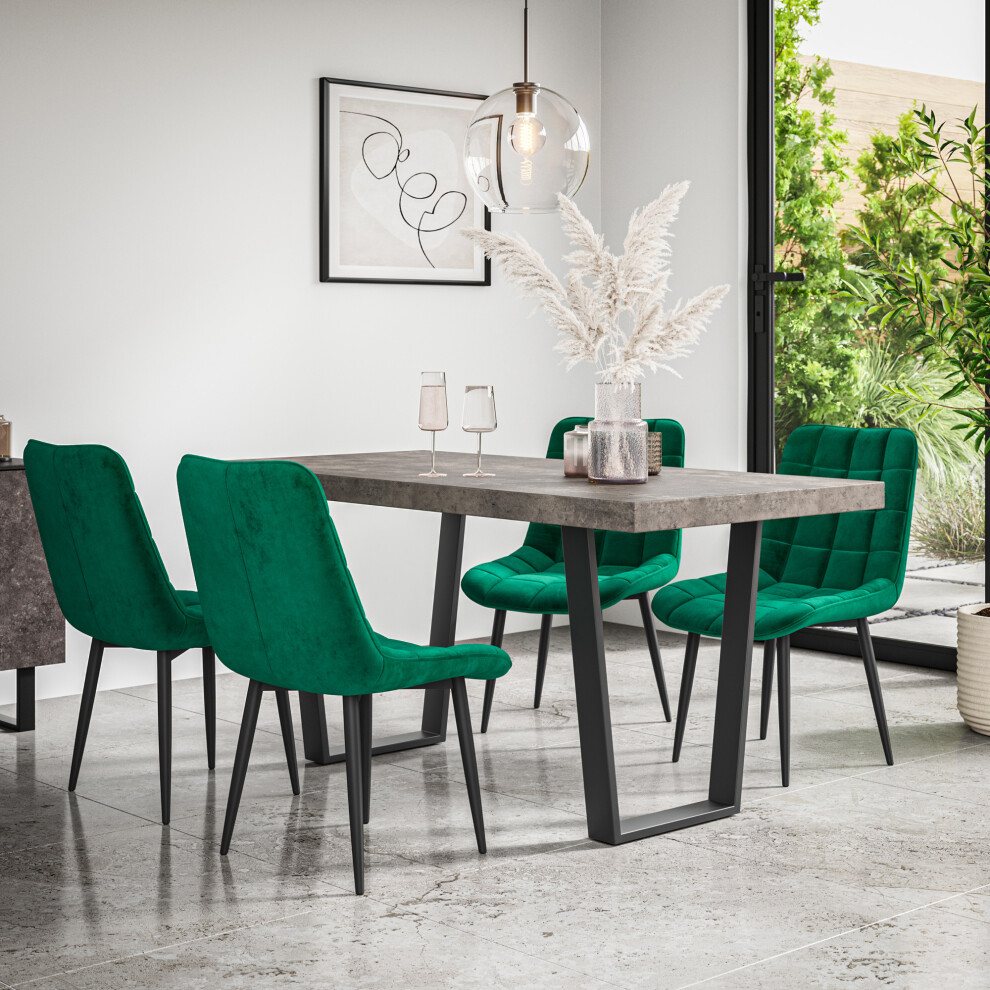 More4homes (Green) Aria Dining Table And Chairs - Concrete Effect Table W 4-6 Nova Velvet Chair Green