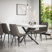 (Grey) Donni Dining Table And Chairs - Marble Effect Top w 4-6 Nova Faux Leather Chair