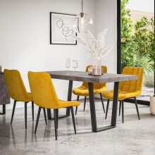 (Mustard) Aria Dining Table And Chairs - Concrete Effect Table w 4-6 Nova Velvet Chair