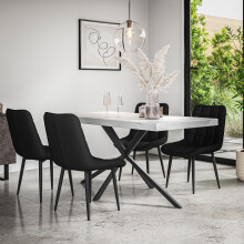(Black) Donni Dining Table And Chairs - Marble Effect Top w 4-6 Nova Faux Leather Chair