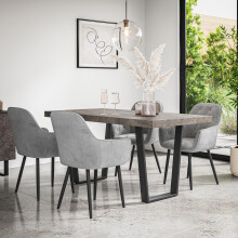 (Grey) Aria Dining Table And Chairs - Concrete Effect Table w 4-6 Anika Velvet Chair