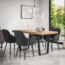 (Black) Aria Dining Table And Chairs - Oak Effect Table w 4-6 Anika Velvet Chair