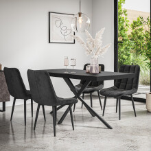 (Black) Donni Dining Table And Chairs - Black Table Top w 4-6 Nova Velvet Chair