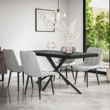 (Grey) Donni Dining Table And Chairs - Black Table Top w 4-6 Nova Velvet Chair