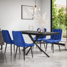 (Blue) Donni Dining Table And Chairs - Black Table Top w 4-6 Nova Velvet Chair