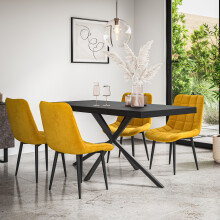(Mustard) Donni Dining Table And Chairs - Black Table Top w 4-6 Nova Velvet Chair