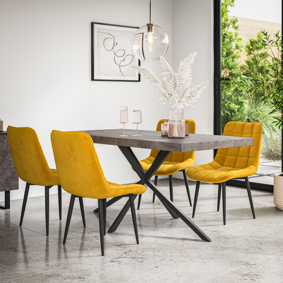 More4homes (Mustard) Donni Dining Table And Chairs - Concrete Effect Table W 4-6 Nova Velvet Chair