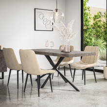 (Beige) Donni Dining Table And Chairs - Concrete Effect Table w 4-6 Nova Velvet Chair