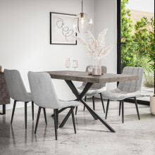 (Grey) Donni Dining Table And Chairs - Concrete Effect Table w 4-6 Nova Velvet Chair