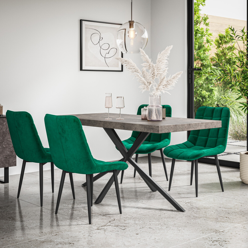 More4homes (Green) Donni Dining Table And Chairs - Concrete Effect Table W 4-6 Nova Velvet Chair Green