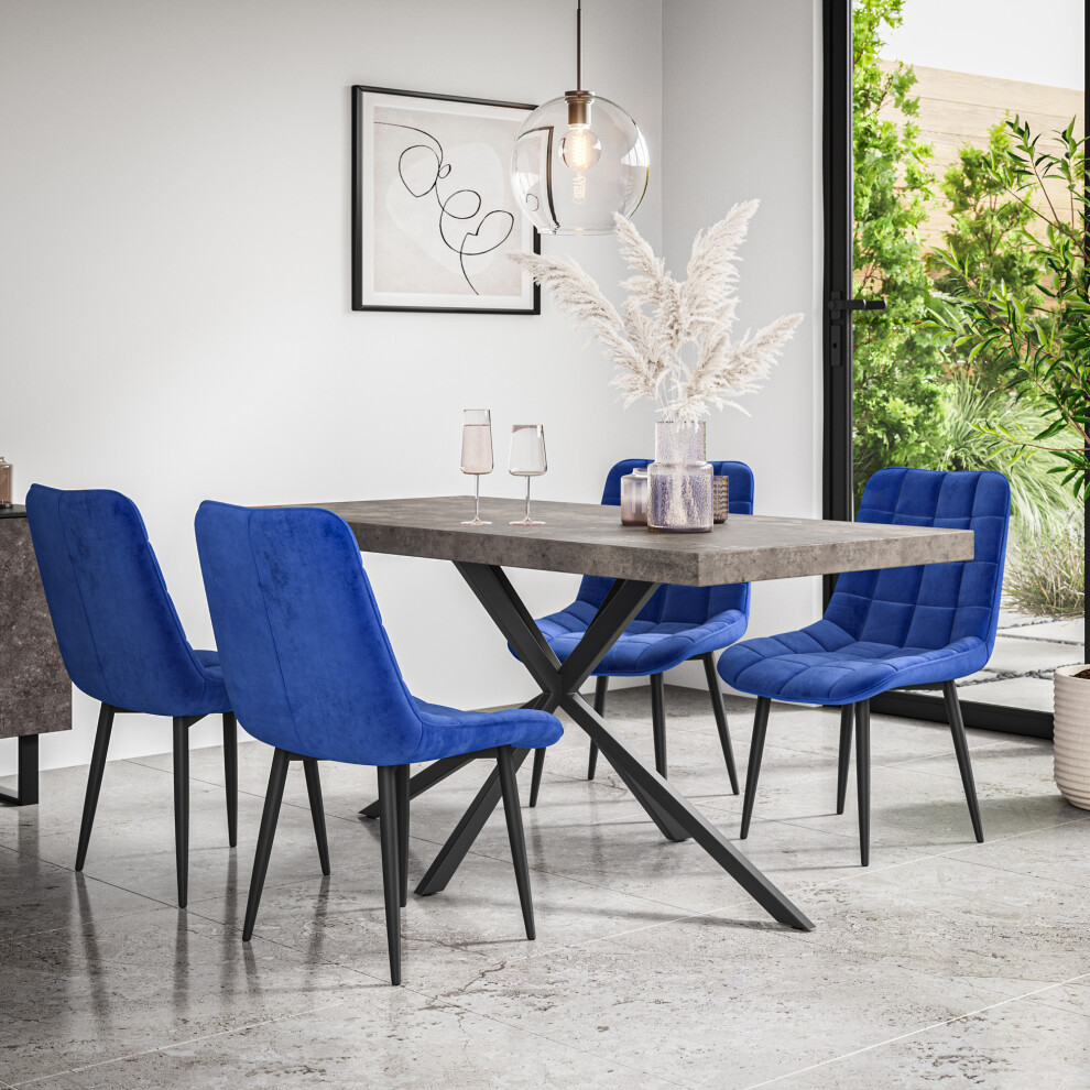 More4homes (Blue) Donni Dining Table And Chairs - Concrete Effect Table W 4-6 Nova Velvet Chair Blue