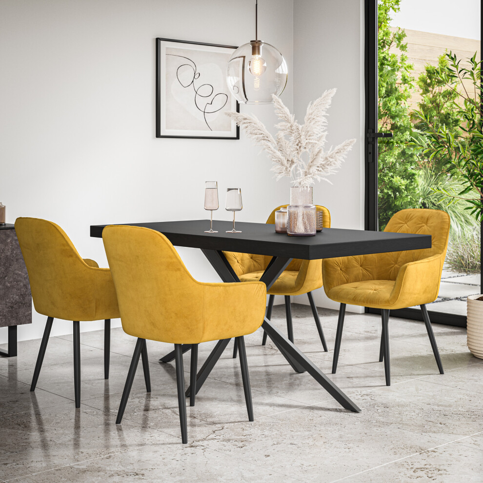 More4homes (Mustard) Donni Dining Table And Chairs - Table Top W 4-6 Anika Velvet Chair Black