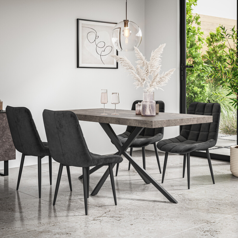 More4homes (Black) Donni Dining Table And Chairs - Concrete Effect Table W 4-6 Nova Velvet Chair Black