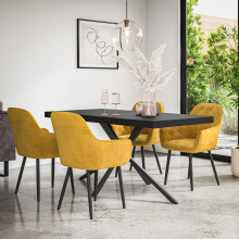 (Mustard) Donni Dining Table And Chairs - Black Table Top w 4-6 Anika Velvet Chair