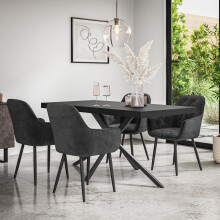 (Black) Donni Dining Table And Chairs - Black Table Top w 4-6 Anika Velvet Chair