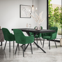 (Green) Donni Dining Table And Chairs - Black Table Top w 4-6 Anika Velvet Chair