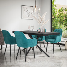 (Blue) Donni Dining Table And Chairs - Black Table Top w 4-6 Anika Velvet Chair