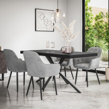 (Grey) Donni Dining Table And Chairs - Black Table Top w 4-6 Anika Velvet Chair