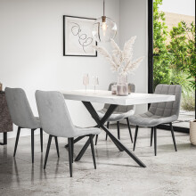 (Grey) Donni Dining Table And Chairs - Marble Effect Table w 4-6 Nova Velvet Chair