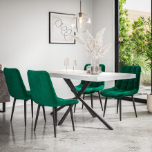 (Green) Donni Dining Table And Chairs - Marble Effect Table w 4-6 Nova Velvet Chair