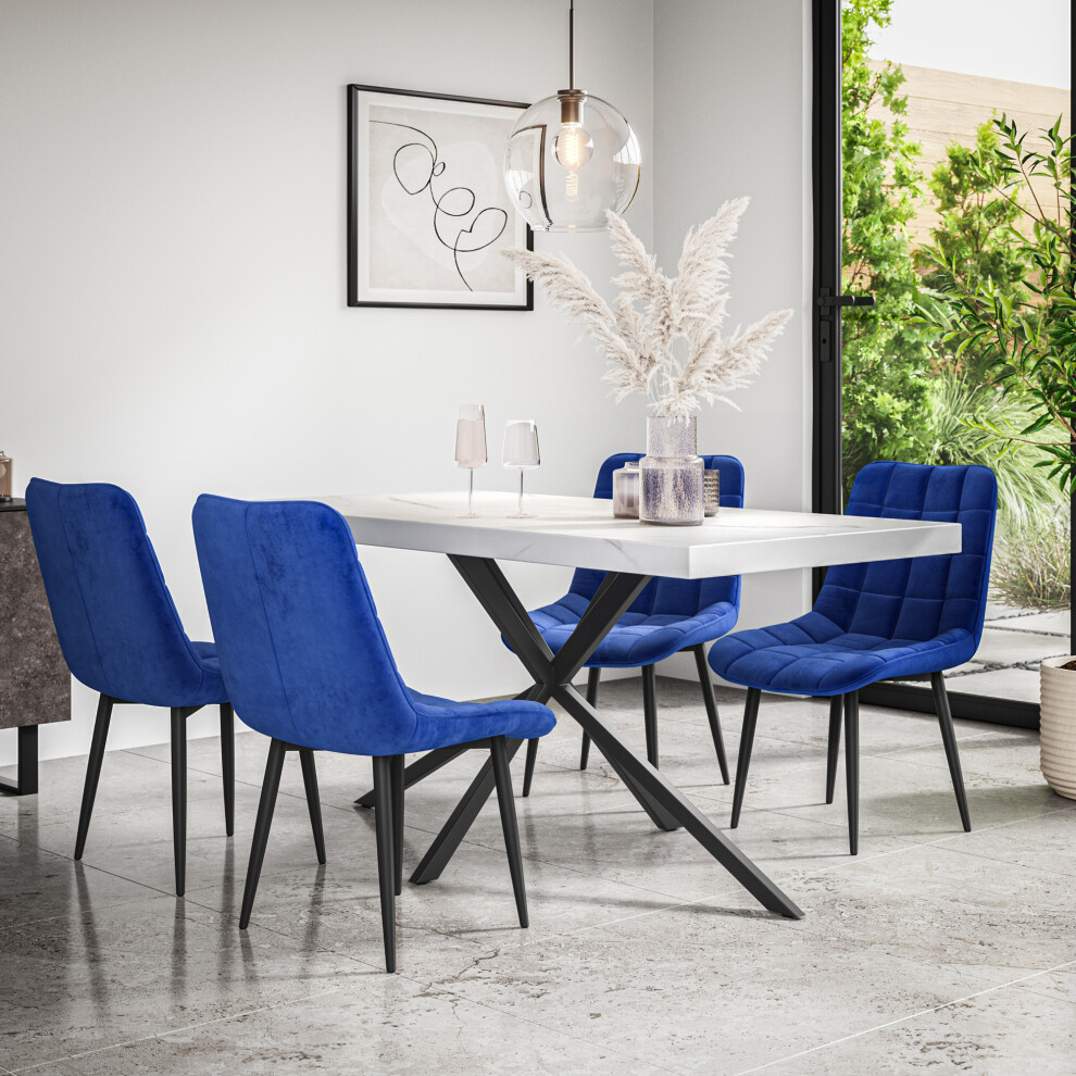More4homes (Blue) Donni Dining Table And Chairs - Marble Effect Table W 4-6 Nova Velvet Chair Blue