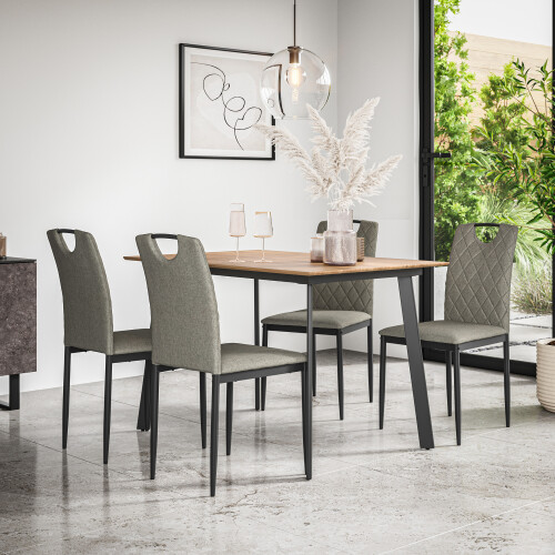 MORE4HOMES (Grey) Haydon Extending Oak Effect Dining Table Set w 4-6 Monza Linen Chairs 1
