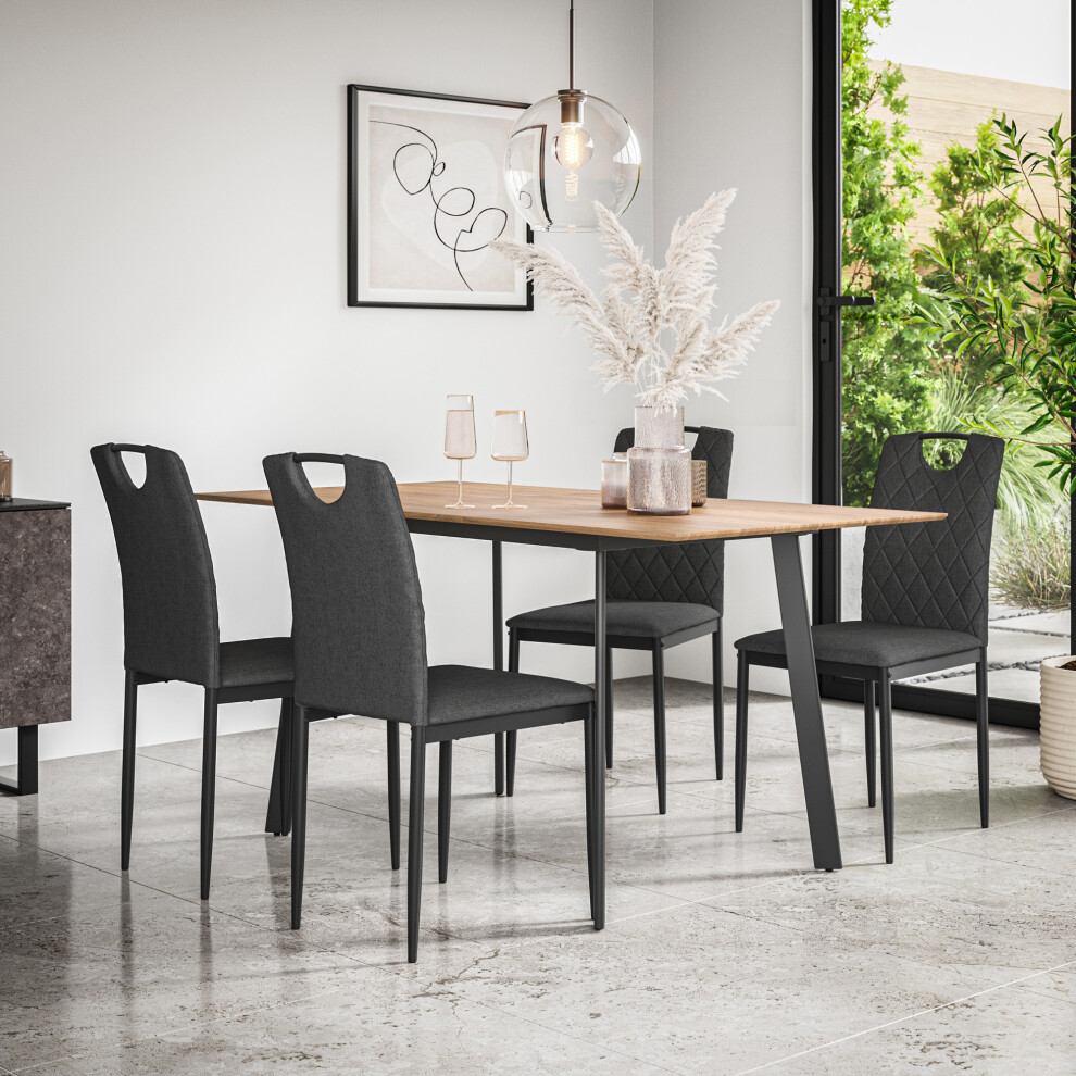 More4homes (Charcoal) Haydon Extending Oak Effect Dining Table Set W 4-6 Monza Linen Chairs