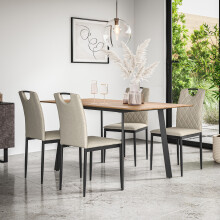 (Beige) Haydon Extending Oak Effect Dining Table Set w 4-6 Monza Linen Chairs