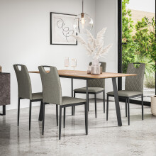 (Grey) Haydon Extending Oak Effect Dining Table Set w 4-6 Monza Linen Chairs