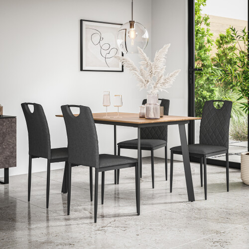 MORE4HOMES (Charcoal) Haydon Extending Oak Effect Dining Table Set w 4-6 Monza Linen Chairs 1
