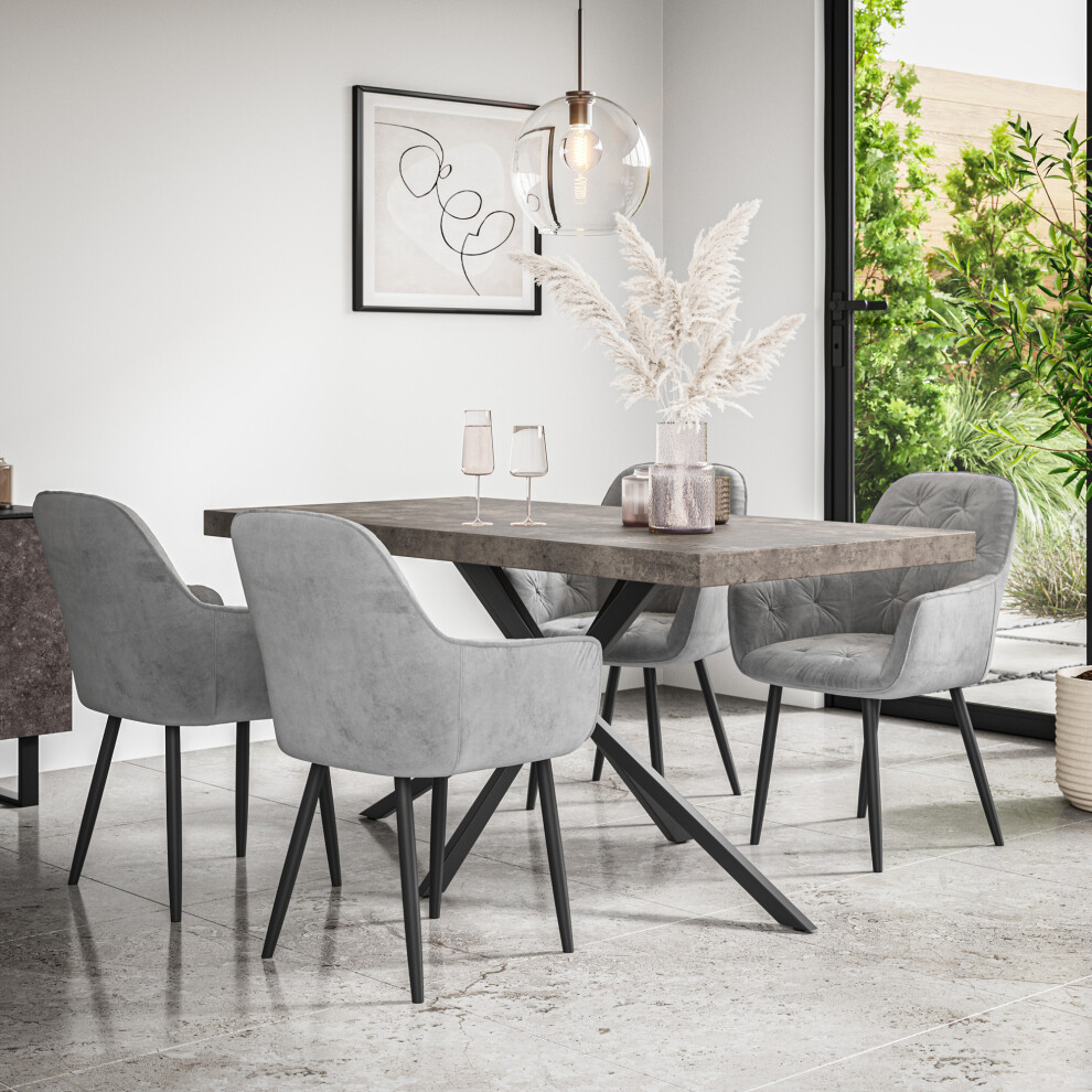 More4homes (Grey) Donni Dining Table And Chairs - Concrete Effect Table W 4-6 Anika Velvet Chair