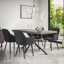 (Black) Donni Dining Table And Chairs - Concrete Effect Table w 4-6 Anika Velvet Chair
