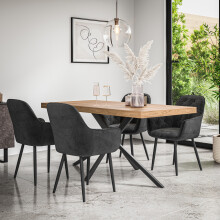 (Black) Donni Dining Table And Chairs - Oak Effect Table Top w 4-6 Anika Velvet Chair