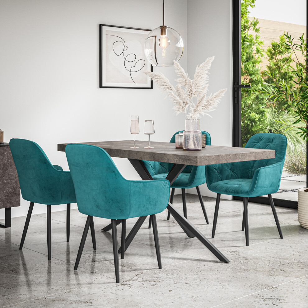 More4homes (Blue) Donni Dining Table And Chairs - Concrete Effect Table W 4-6 Anika Velvet Chair Blue