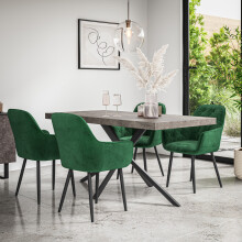 (Green) Donni Dining Table And Chairs - Concrete Effect Table w 4-6 Anika Velvet Chair