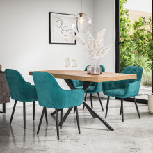 (Blue) Donni Dining Table And Chairs - Oak Effect Table Top w 4-6 Anika Velvet Chair
