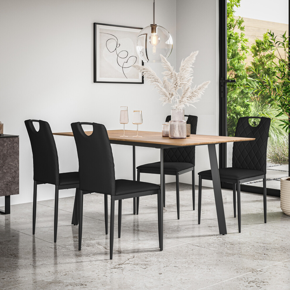 More4homes (Black) Haydon Extending Oak Effect Dining Table Set W 4-6 Monza Faux Leather Chairs