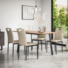 (Beige) Haydon Extending Oak Effect Dining Table Set w 4-6 Monza Faux Leather Chairs